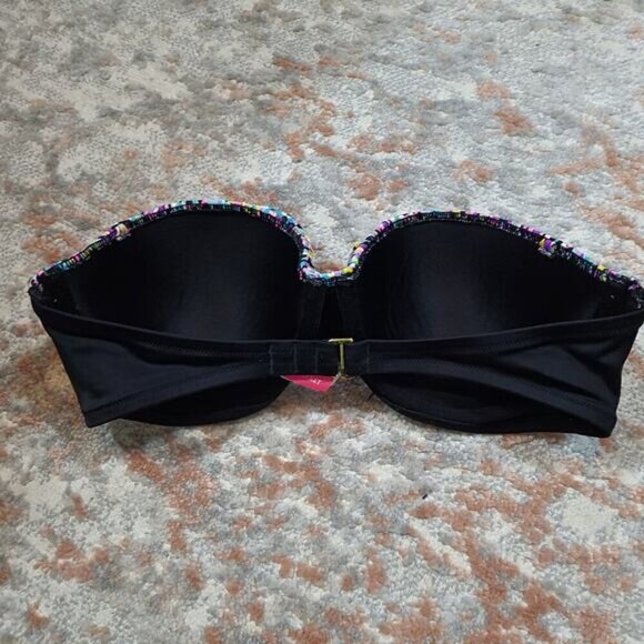 Victoria Secret Swim Bikini Top Black Confetti Ruffle Strapless Bikini Top - 36C - Picture 3 of 6